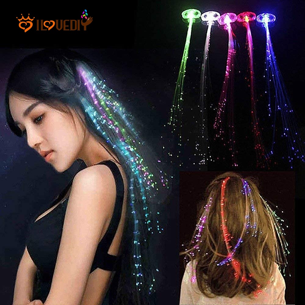 LED Light-Up Fiber Optic Hair Extension with Barrette / Luminous Hair Clip