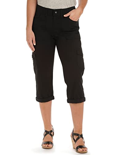 Lee Missy Women's Relaxed Fit Austyn Knit Waist Cargo Capri Pant, Black, 16