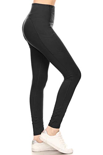 Leggings Depot Women's High Waisted ActiveFlex Leggings Pants (W/Pockets-Full Length, Black, L)