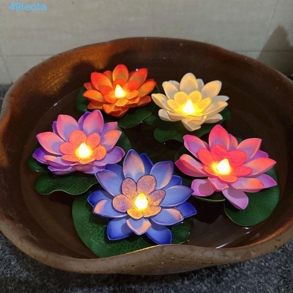 LEOTA Floating Water Lotus Lamp, Waterproof Lotus Artificial Lotus Lamp, Lotus Pond Landscape 10cm LED Electronic Candle Floating Induction Lotus Wishing Lamp Easter