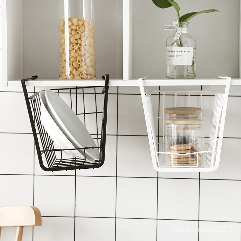 LINWardrobe Storage Rack Hanging Basket under the Division Plate Kitchen Cabinet Shelf Office Desk Surface Panel Storag