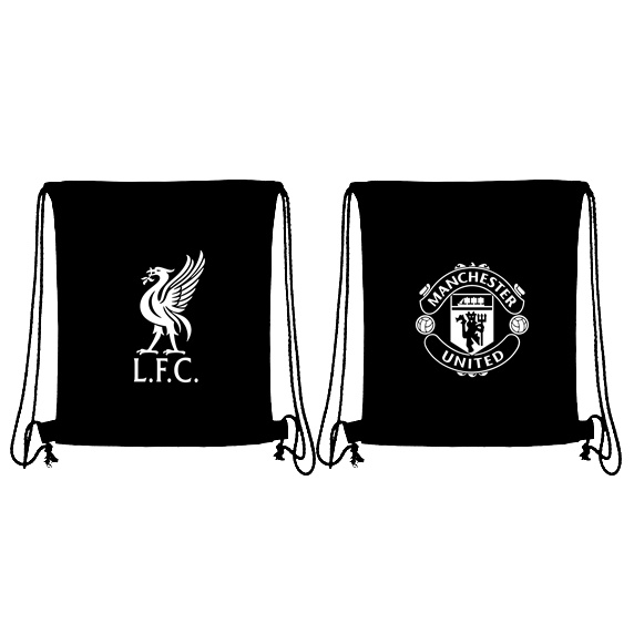Liverpool and Manchester United black canvas drawstring bag