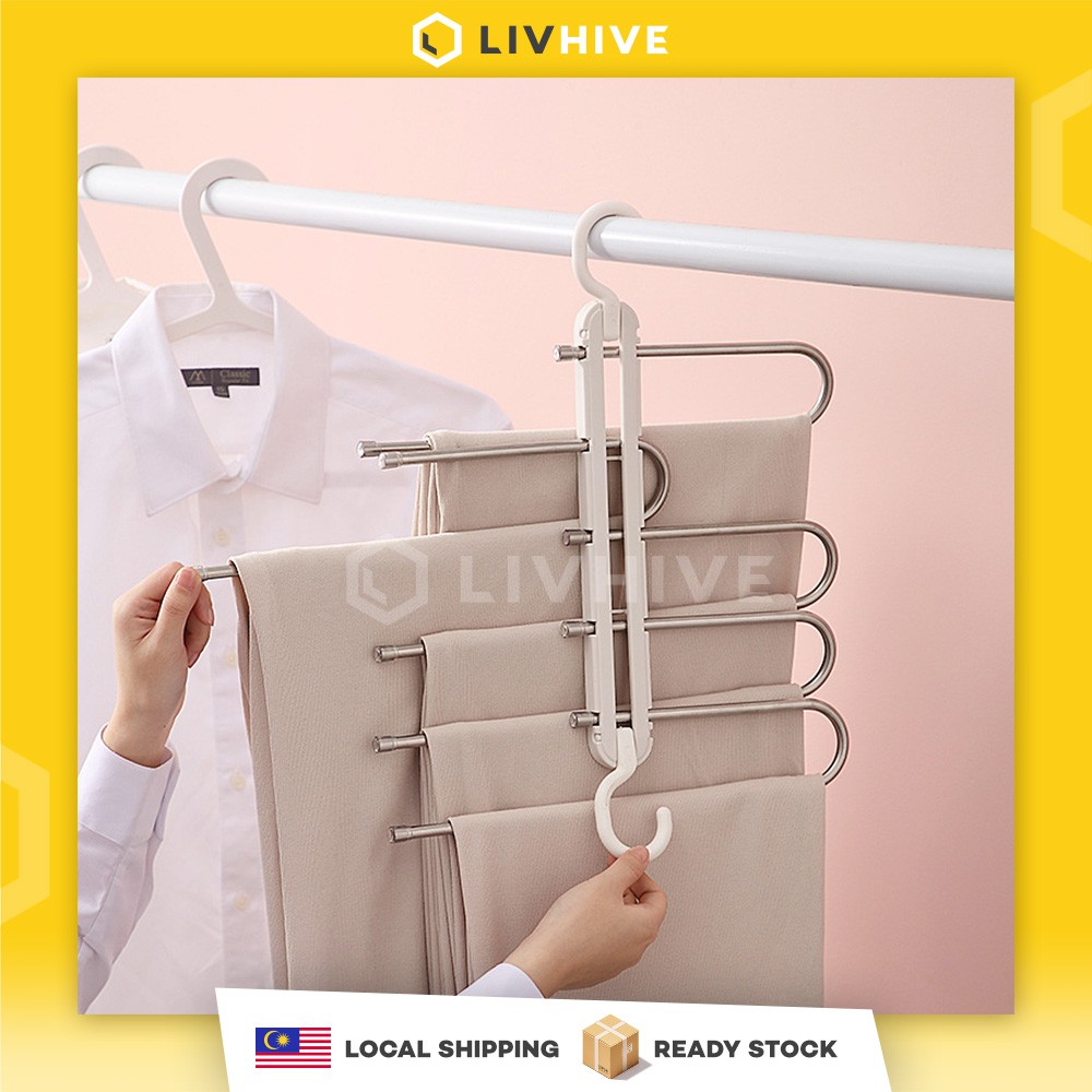 LivHive Pants Steel Hanger Space Saving Closet Hijab Tudung Hangers Multipurpose Pants Rack Wardrobe Organizer Racks