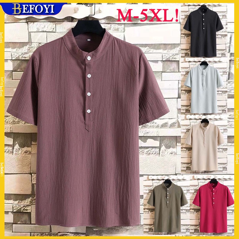 ❤Local Delivery❤ Kemeja Kurta Lelaki Baju Raya Cotton Linen Shirts kurta lengan pendek Purple Casual Men's Short Sleeves Korean casual t shirt Tops Plus Size XH808