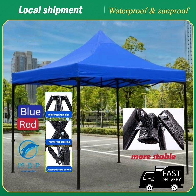 【Local shipment】6x6 8x8 10x10 10x15folding canopy folding tent kanopi bazar khemah ( full set) payung niaga canopy lipat kanopi tent Retractable Tent Complete Set black post Waterproof Big tent PVC Outdoor Tent for Car