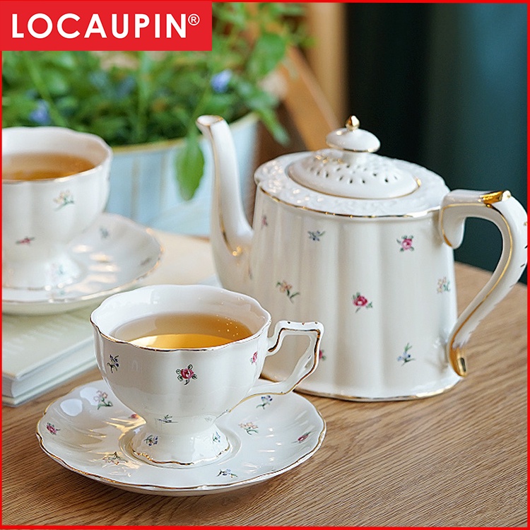 Locaupin Ceramic Tea Pots,Coffee Pots,European Ceramic Vintage Coffee Cups with Gold Edge Flower Pattern Delicate Design