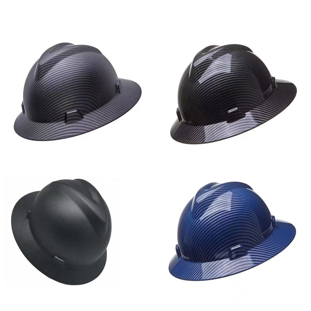 LOEBUCK Topi keselamatan Carbon fiber color full brim safety helmet men's construction site safety helmet national standard anti-smashing sunscreen leading building