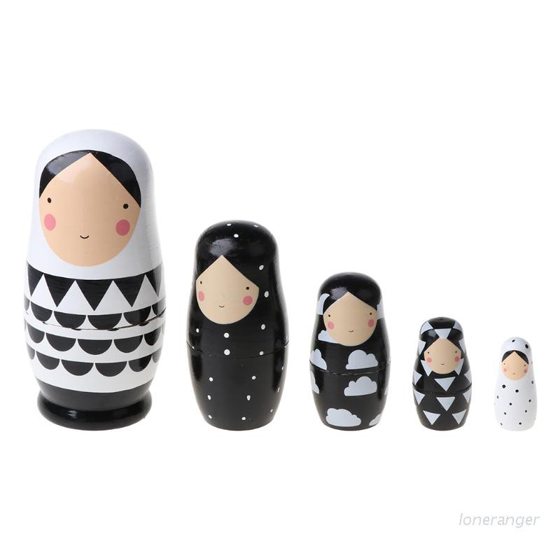 Loner 5pcs Set Russian Nesting Dolls Wooden Matryoshka Doll Handmade Painted