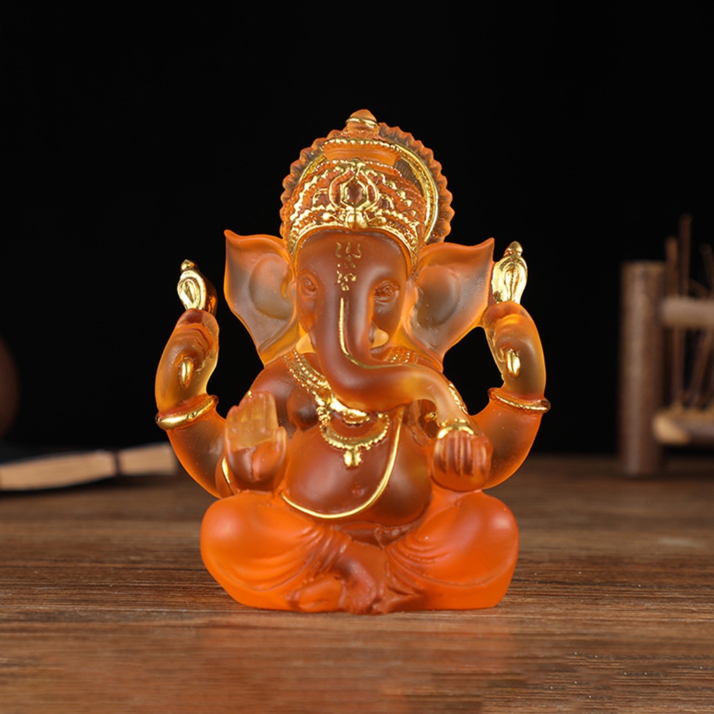 Lord Ganesh Statues - Clear Colored Glaze Ganesha Figurine - Elephant God Buddha Sculpture for Home Car Decor