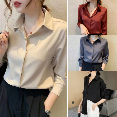 LOTDD【Ready stock】 Blouse women baju perempuan kemeja perempuan Chiffon Shirt thick and solid opacitas Women's Long-Sleeved Spring and Autumn Design Sense Niche Korean Style Versatile Professional Hong Kong Style Solid Color Top Temperament Shirt