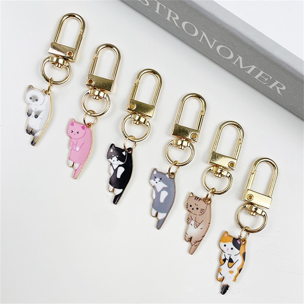 Lovely Cat Pendant Metal Keychains Exquisite Enamel Kitten Keyrings Handbag Ornaments Charms Car Key Holder Accessories Gifts