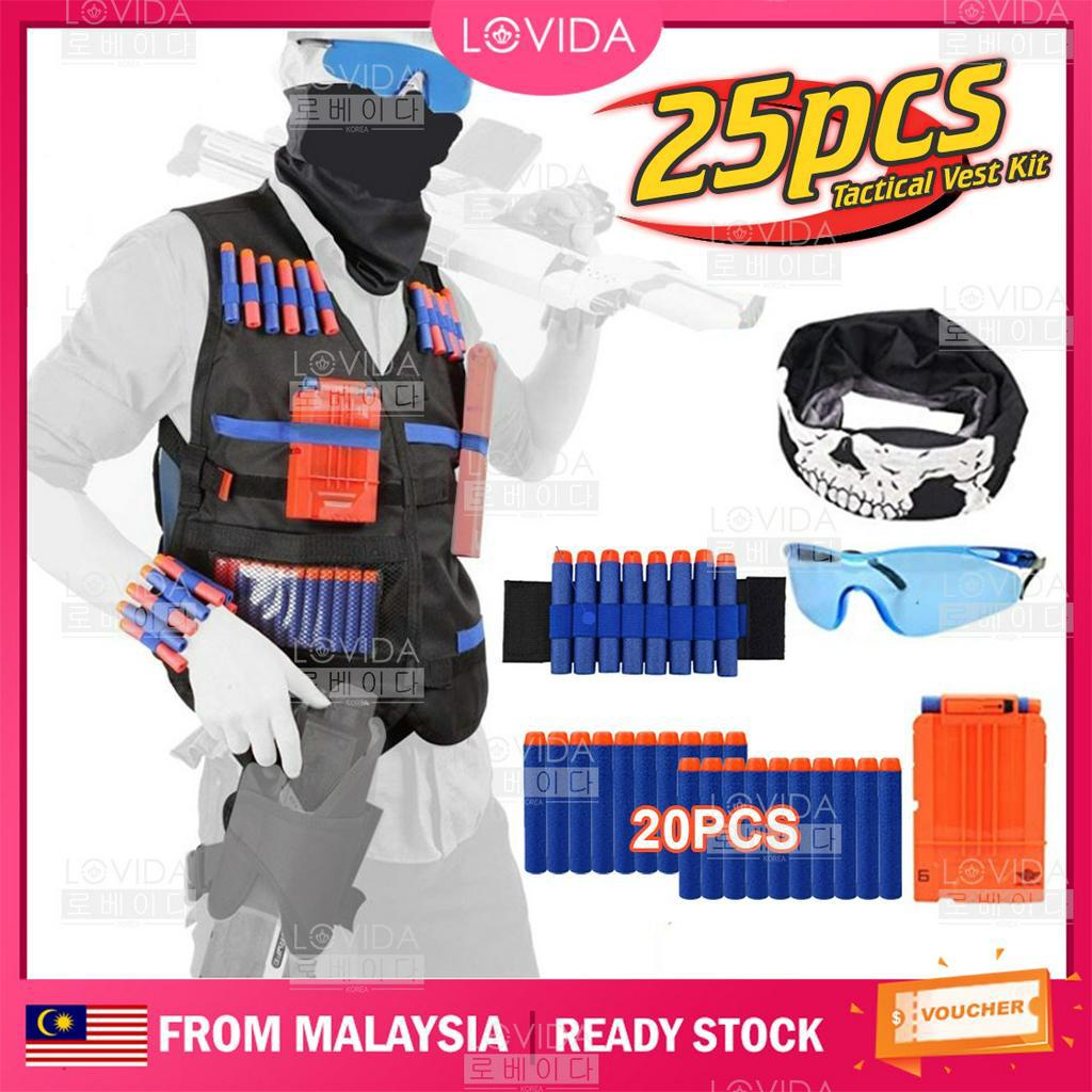 LOVIDA 25pcs Tactical Vest Kit For N-Brand Elite Series Pretend Play Soft Bullet Toys Set