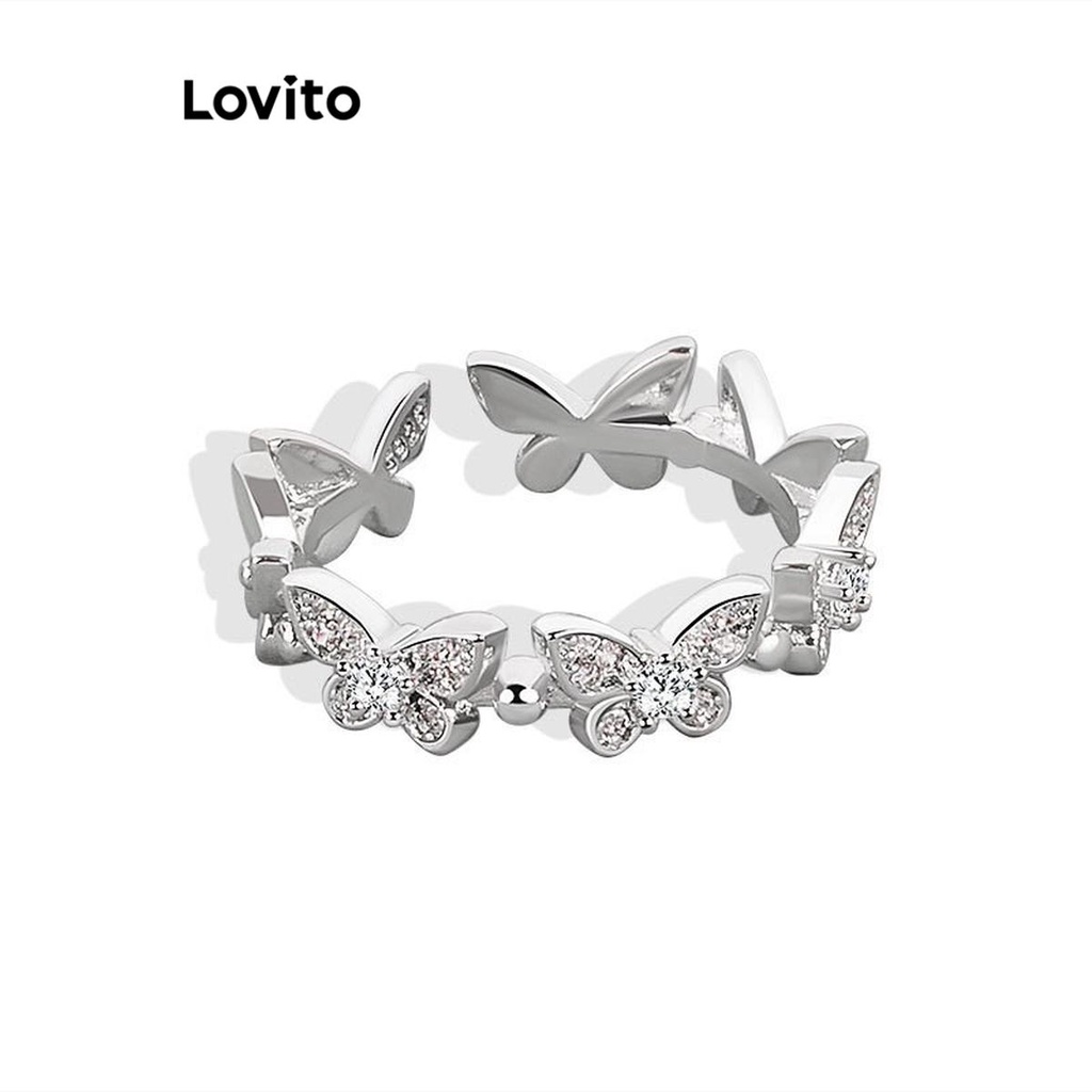 Lovito Casual Butterfly Diamond Open Ring Gentle Temperament Rings for Women LFA08559 (Silver) Lovito Cincin Terbuka Berlian Kupu-kupu Kasual Cincin Temperamen Lembut untuk Wanita