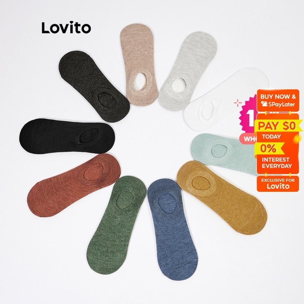 Lovito Casual Plain Basic Different Color Choices Foot Socks for Women LL4028 (White/Light Gray/Dark Blue/Turmeric/Gray Green/Black)