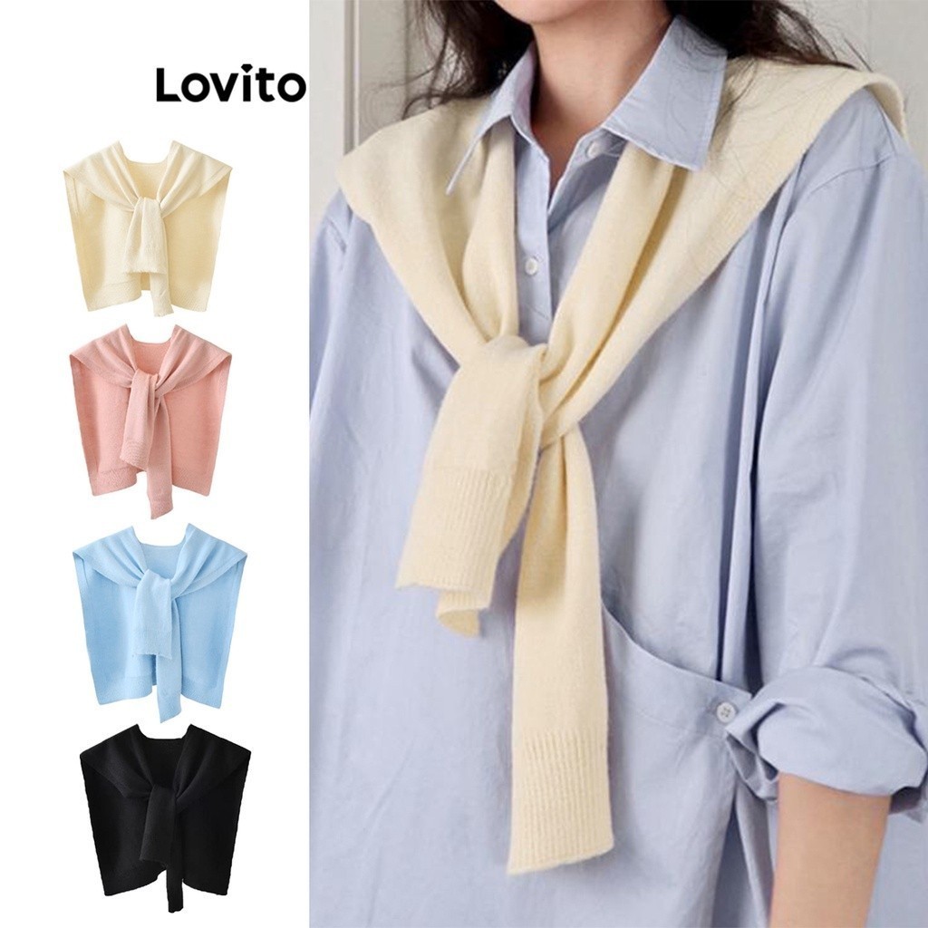 Lovito Casual Plain Knot Scarve for Women L63AD285 (White/Pink/Blue/Black) Lovito Syal Simpul Polos Kasual untuk Wanita