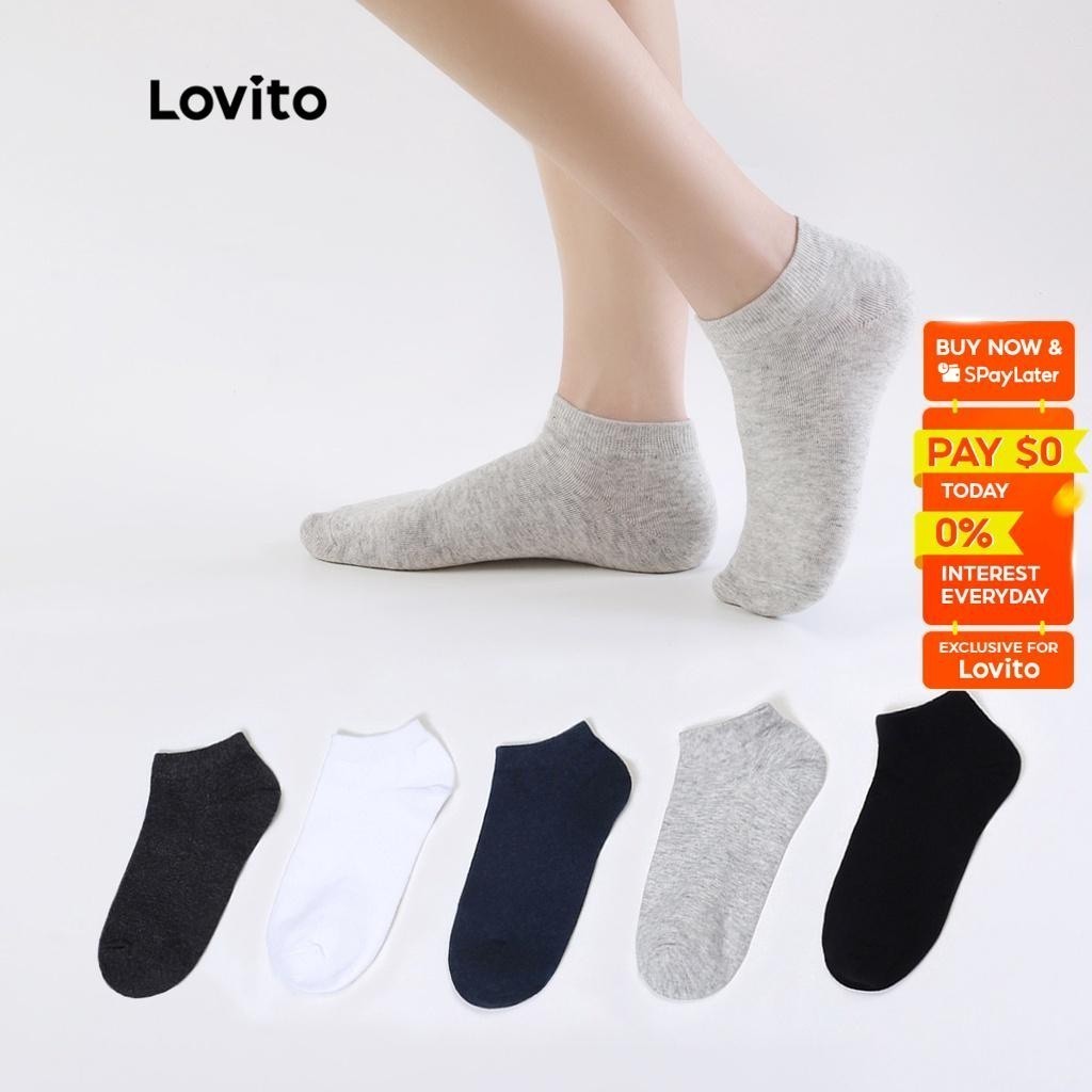 Lovito Plain Soft Invisble Cotton Sweat-absorbing Socks for Women L001082 (Black/Dark Blue/Dark Gray/Light Gray/White)