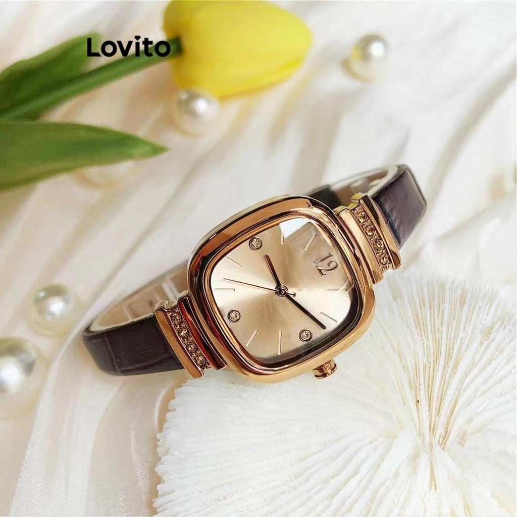 Lovito Vintage Plain Metal Small Sugar Cubes Ins Retro Quartz Watch for Women LFA13839 Lovito Jam Tangan Quartz Retro Ins Gula Batu Kecil Logam Polos Antik untuk Wanita LFA13839