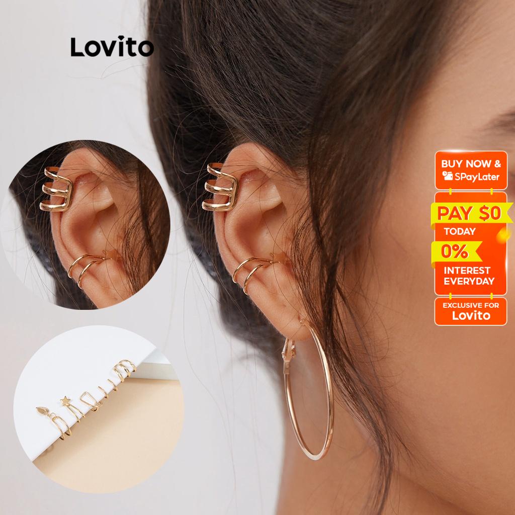 Lovito Wrap StarMetal Casual Earings Set For Women L004004 (Gold) Lovito Bungkus Bintang Metal Kasual Anting-Anting L004004 (Emas)