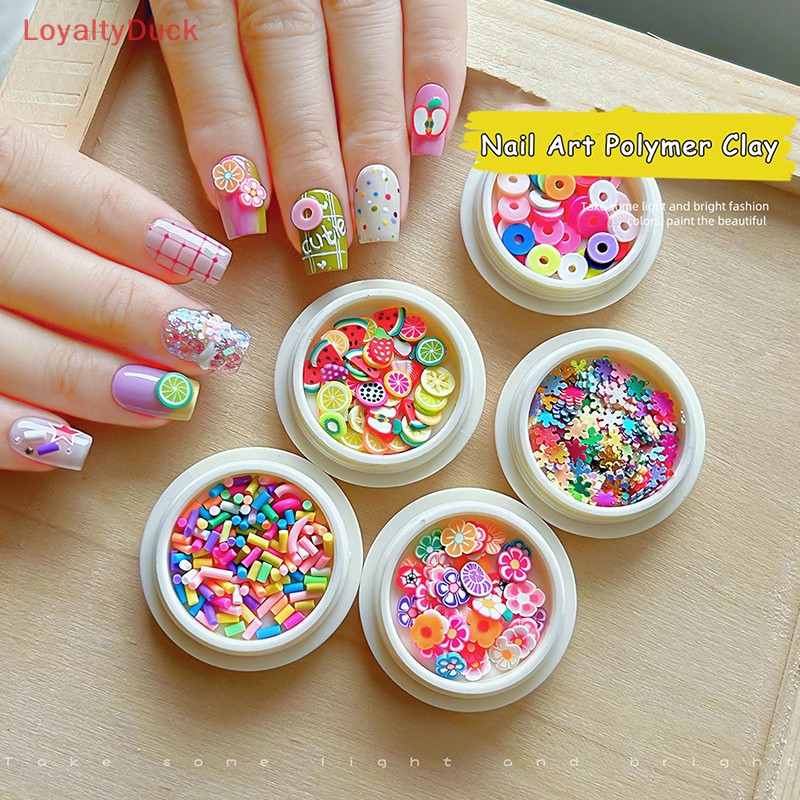 [LoyaltyDuck] 1Box Nail Art Decorations Cute Fruit Soft Pottery Piece Manicure DIY Design Resin Material Jewelry Ch UV Gel Polish Nail Art Coming