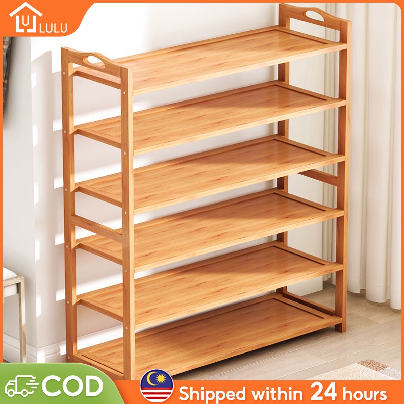 LU-Bamboo Shoe Rack Multifunctional Organizer Shoe Rack Rak Kasut Kayu Multi-Layer Shoe Cabinet Large Capacity Shoe Rack