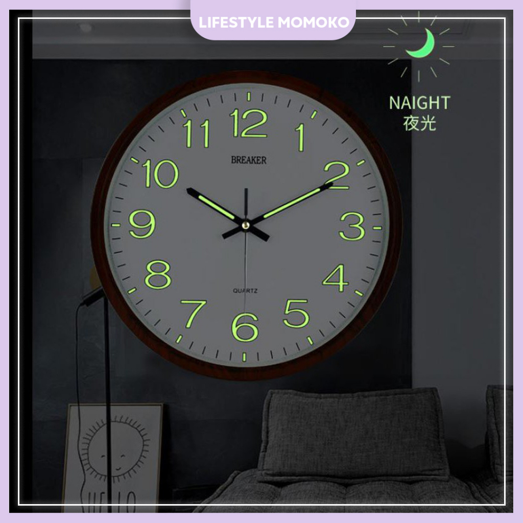 Luminous Wooden Wall Clock Silent Non-Ticking Wall Clock with Night Light