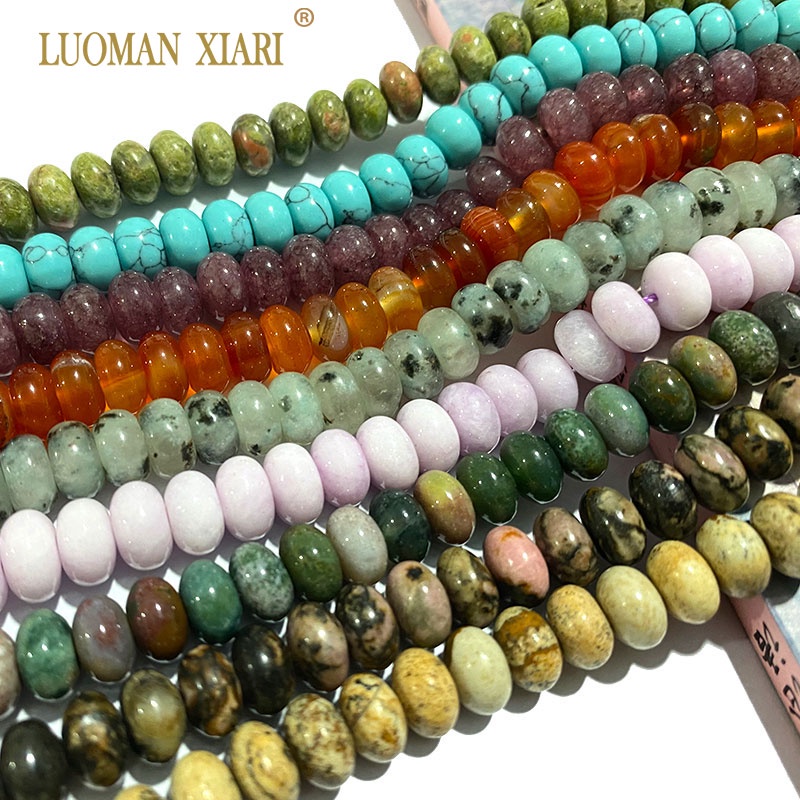 LUOMAN XIARI Spot Sales Wholesale 8mm Rondelle Natural Green Jade Agate Labradorite Rhodochrosite Stone Beads For Jewelry Making DIY Necklace Bracelet Accessories about 36-38cm