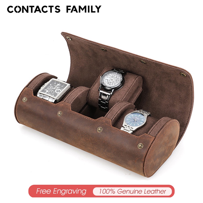 Raya Luxury Watch Roll Box 3 Slots Leather Watch Case Holder For Unisex Watches Organizer