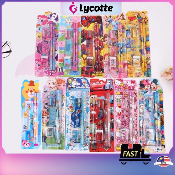 LYCOTTEᵐʸ Free Shipping Ready stock 5 in 1 kids stationary stationery set birthday Doorgift pencil gift present school