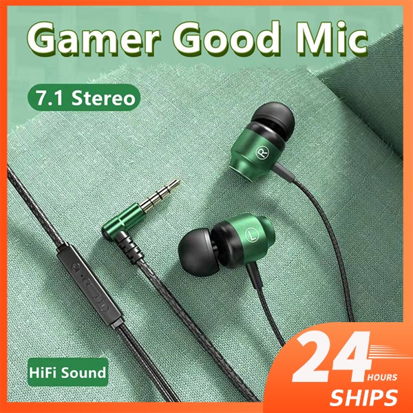 Magnetic Gamer Wired Earphones Gaming Green Metal HiFi Bass Stereo 3.5mm Jack Type-C Earbuds For Phone Computer Mic Headphones