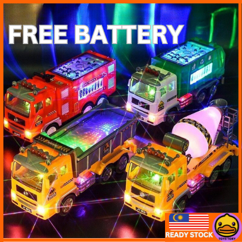Mainan Budak Lelaki Lori Series Kereta Bomba, Polis, Garbage, Tanker Dengan Lampu & Lagu Toy Truck With Music & 4D Light