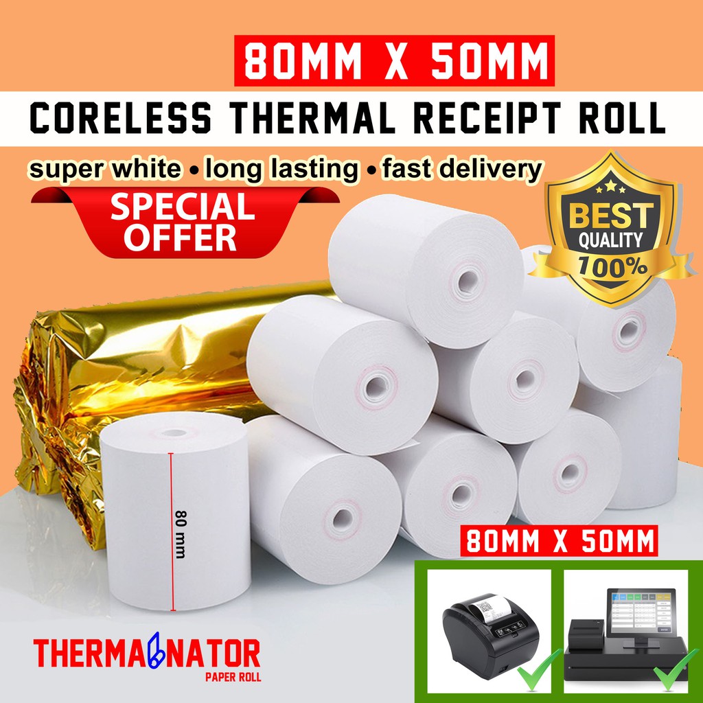 Malaysia 's Cheapest! Coreless 80mmx50mm Thermal Receipt Paper Roll / Thermal Paper Roll / Thermal Receipt Roll 热敏收银纸