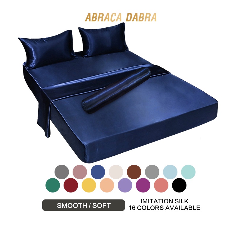 【Malaysia Ready Stock】Abraca Dabra Satin Soft Silk Solid Bedding Fitted Sheet Getah keliling bolster case 100% Quality Single /Full/Queen/King Size Cadar fitted sheet hari raya
