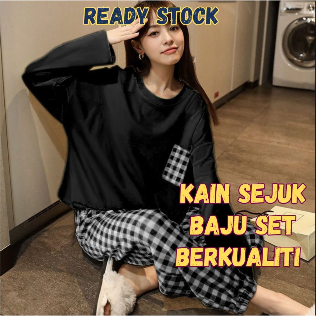 Malaysia Ready Stock Women Long Sleeve Long Pants Cartoon Design Sleepwear Poly Cotton Nightwear Pajamas Set #6061