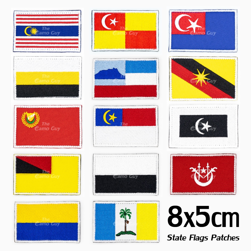 Malaysia State Flag Embroidery Morale Velcro Patch Bendera Negeri Johor Selangor Kuala Lumpur Sarawak Terengganu Perak