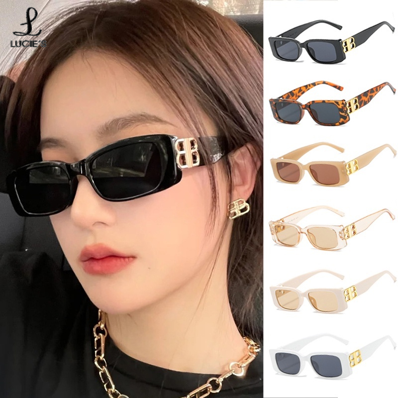 【Malaysia stock】 Sunglasses Vintage Square Sunglasses Brand Designer B Logo Female Eyeglass Small Rectangle Glasses UV400 Lucie1