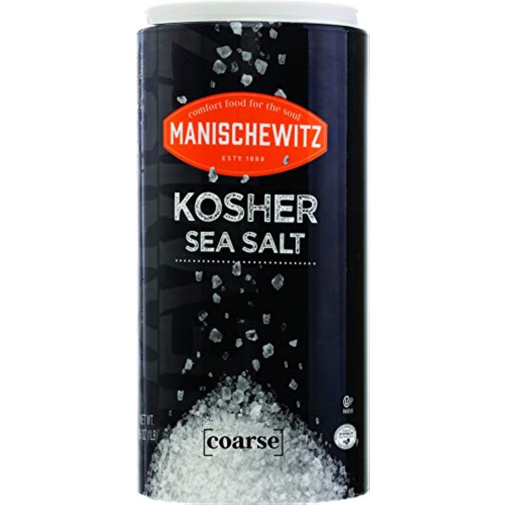 Manischewitz Premium Kosher Salt, Coarse Sea Salt, 16oz (1 Pound) Easy Pour Canister, Product of I