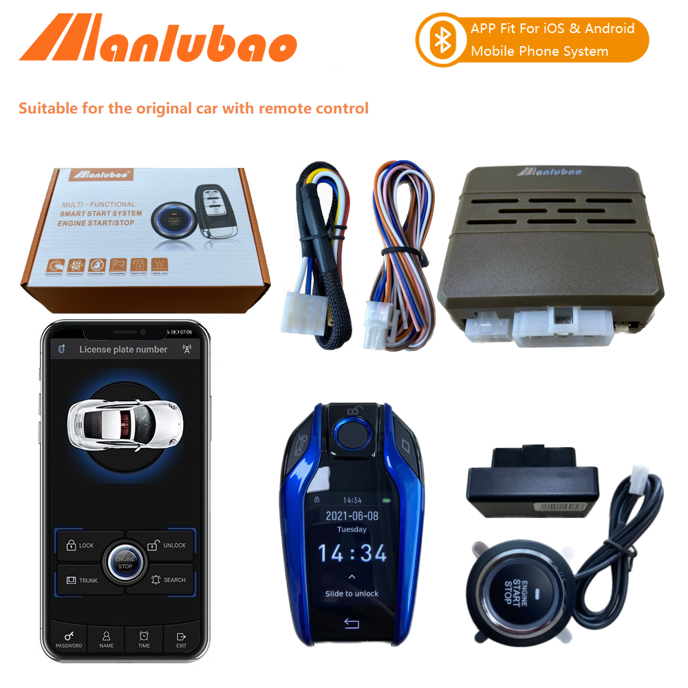 Manlubao Car Liquid LCD Key Smartphone control APP【Fit for iOS & Android System】Push Start Button Remote Kit Engine Start Stop Remote Start Starter unlock/lock start with phone