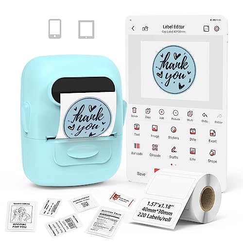 MARKLIFE Label Maker Machine with Tape Barcode Label Printer - Mini Portable Bluetooth Thermal Labeler for Address Clothing Jewelry Retail Barcode Small Business Home Office (P50Blue, 1 Roll Label)