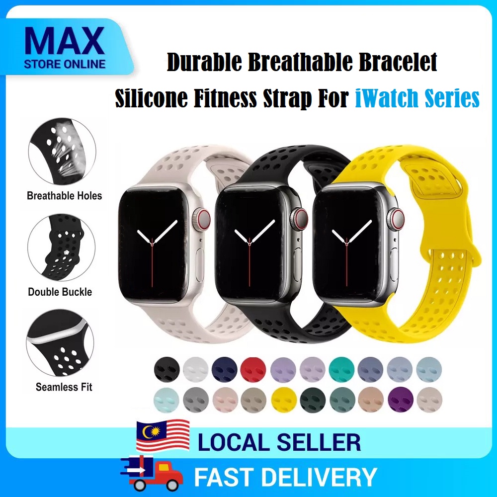 Max Store Online Breathable Bracelet Silicone Sport Band For iWatch 8 7 SE 6 5 4 3 2 1 Fitness Strap 45mm 55mm 41mm 40mm