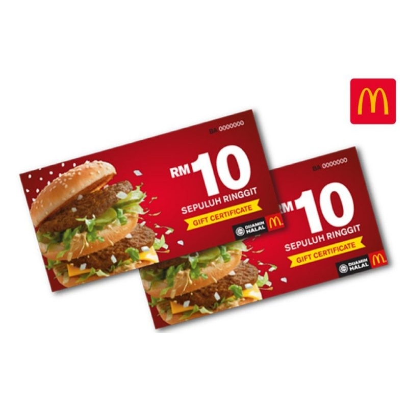 McDonald's Gift Voucher/ Mcd Gift Voucher Expiry on Dec 2024 - RM10 voucher for RM8.90