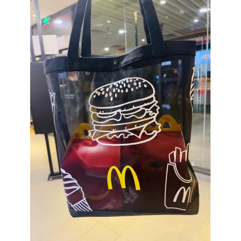 Mcdonald's Merchandise Canvas Mesh Small Tote Bag Foldable Lightweight Eco-Friendly Shopping Portable