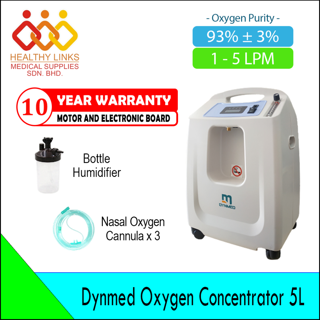 [MDA Approved] Dynmed Oxygen Concentrator 5L + Bottle Humidifier + Nasal Oxygen Cannula