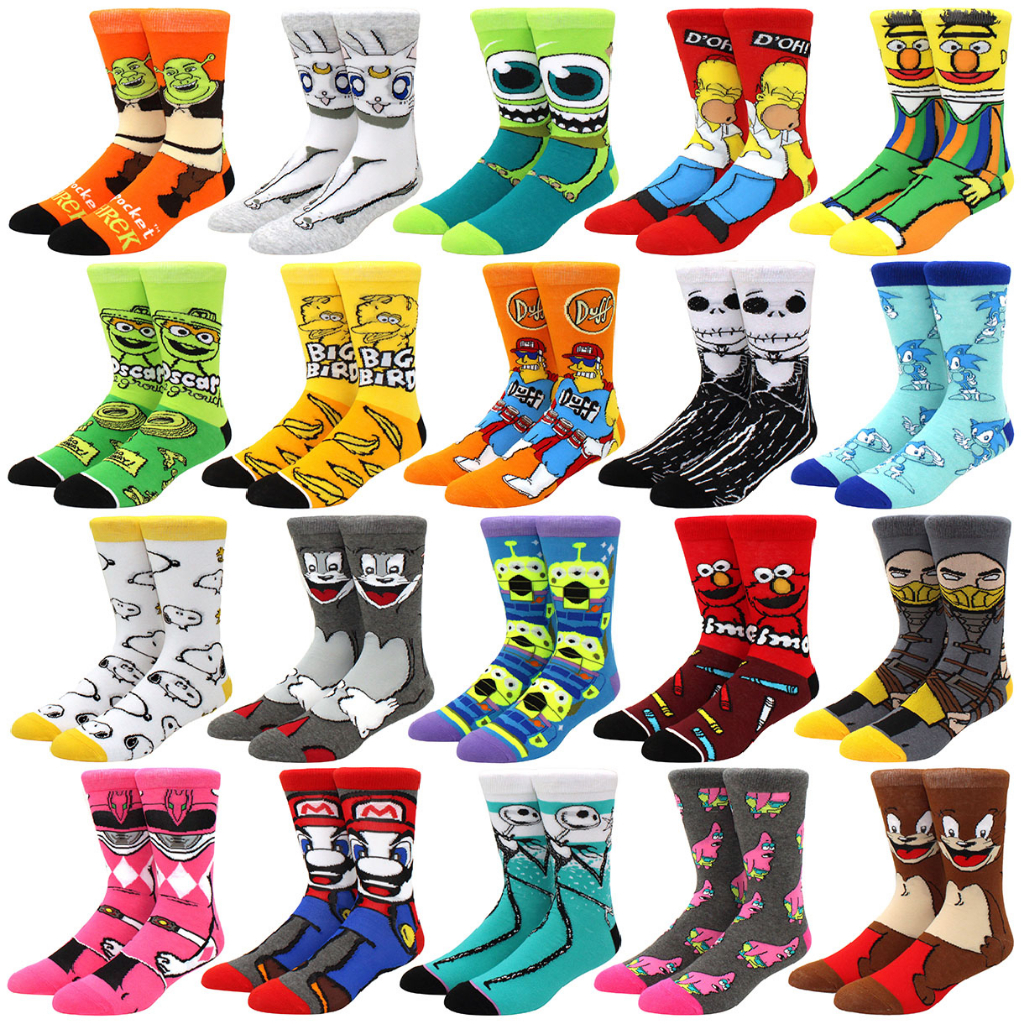 Men's socks fashion anime funny socks hip hop personality anime socks cartoon fashion high quality sewing pattern