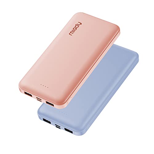 Miady 2-Pack 15000mAh Portable Charger, Power Bank/w Two 5V/2A USB Output Ports and USB C Fast Input, Portable Phone Charger Compatible with iPhones, Android Smartphones and More