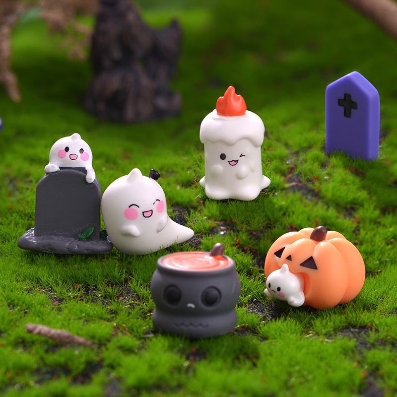 Micro Landscape New Style Halloween Ghost Tombstone Micro Landscape Gardening Succulent Resin Small Ornaments Ghost Festival Ghost Candle Holder Gadget Accessories Des