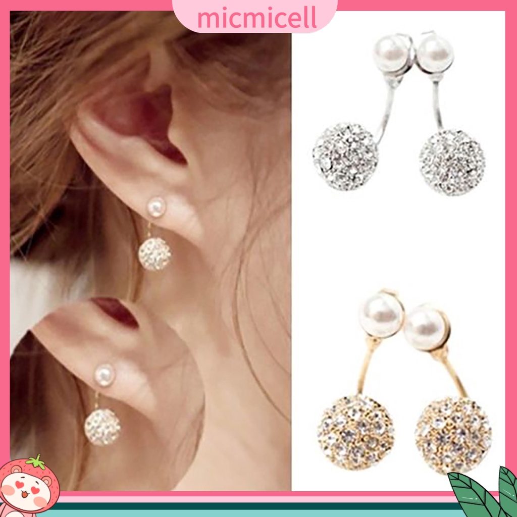 MIC_Women's Fashion Rhinestone Faux Pearl Front/Back Earrings Ear Studs Earbobs