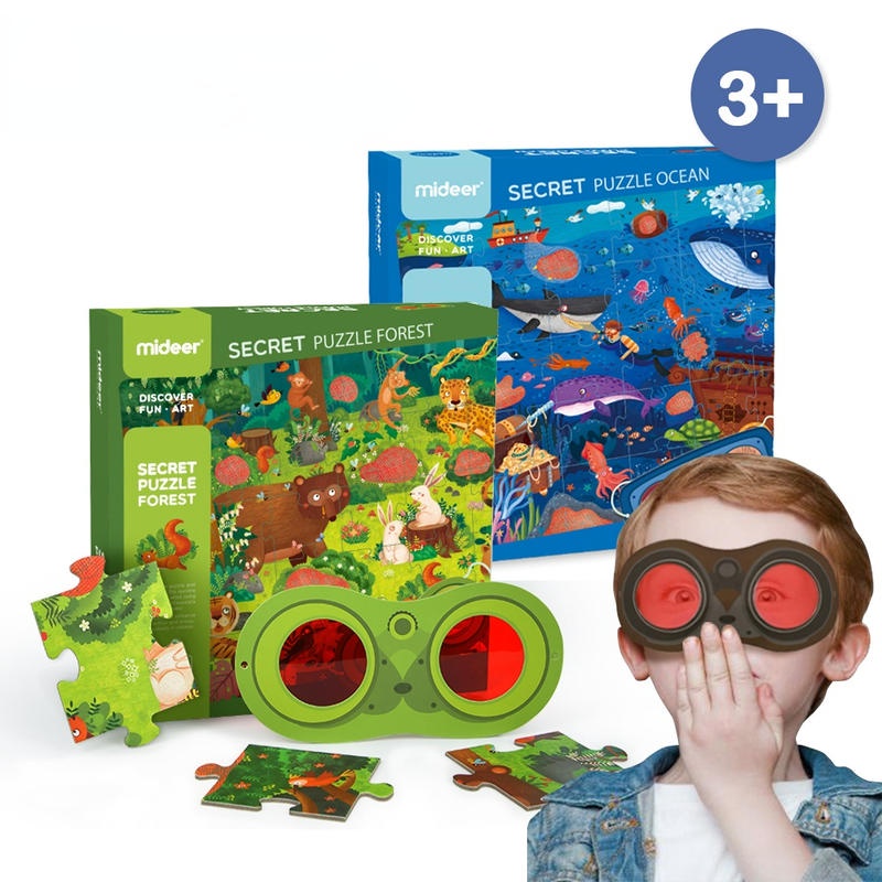 Mideer Explore Wonders of Nature 35-Piece Exploration Puzzle Set - Educational Entertaining Toy with Perspective Glasses for Kids Ages 3 & Above Forest and Ocean Themes Available