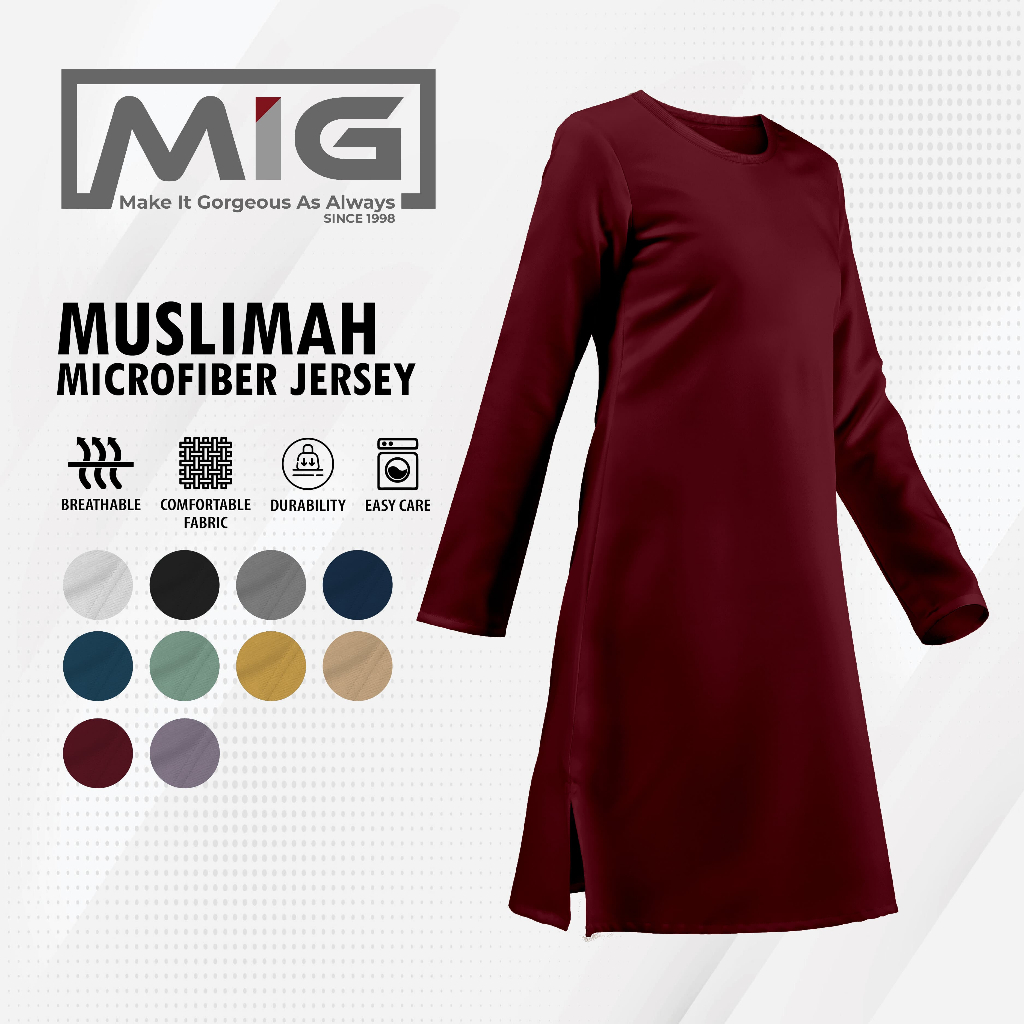 MIG Microfiber 160gsm Muslimah Jersey Crew Neck Long Sleeve Plain