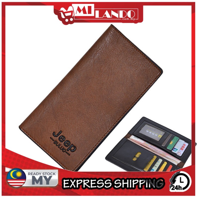 MILANDO Men Long Wallet Bifold PU Leather Slim Wallet Card Holder Clutch Bag Dompet Lelaki (Type 3)