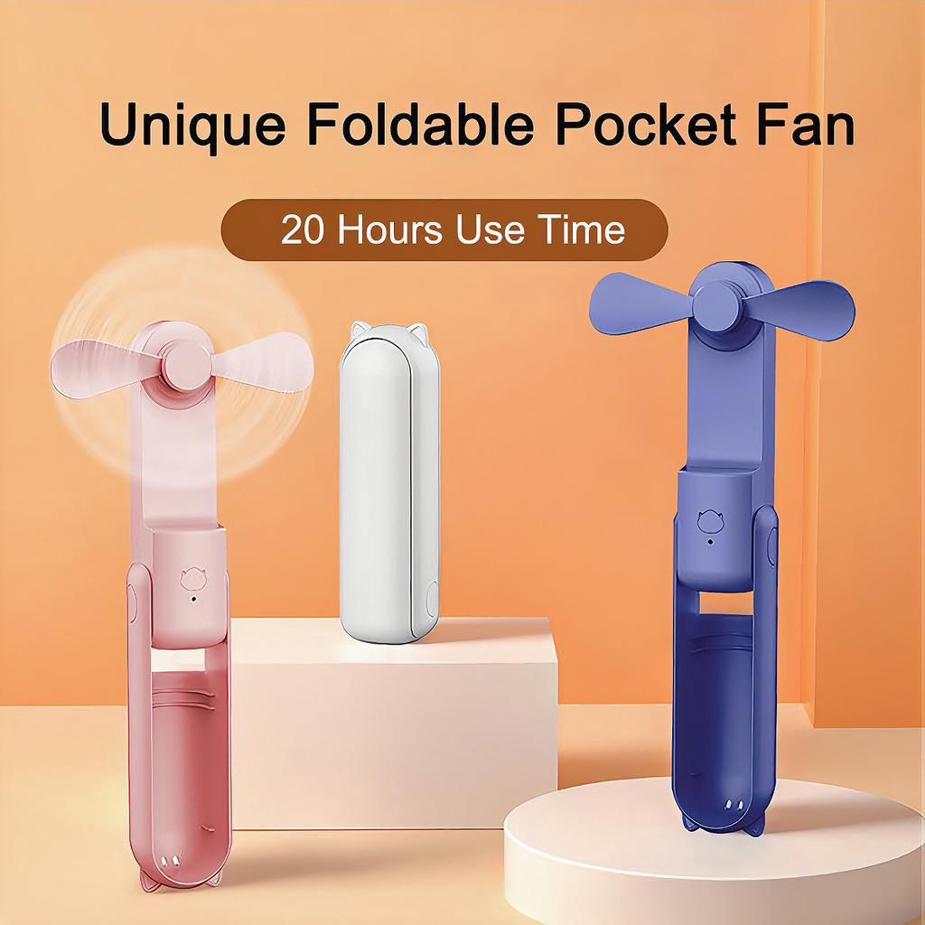 Mini Foldable Fan Cute Portable Emergency Powerbank 2000mah Pocket Fan Handheld Desktop 3 Gears USB Rechargeable Battery